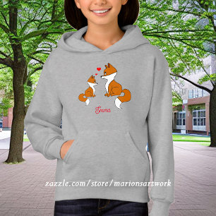 Schattigee vossen met hartjes, handgetekend, geper