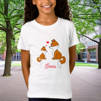 Schattigee vossen met hartjes, handgetekend, geper