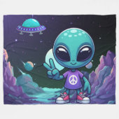 Schattigee Vrede Alien & Ruimteschip Fleece Deken (Voorkant (Horizontaal))