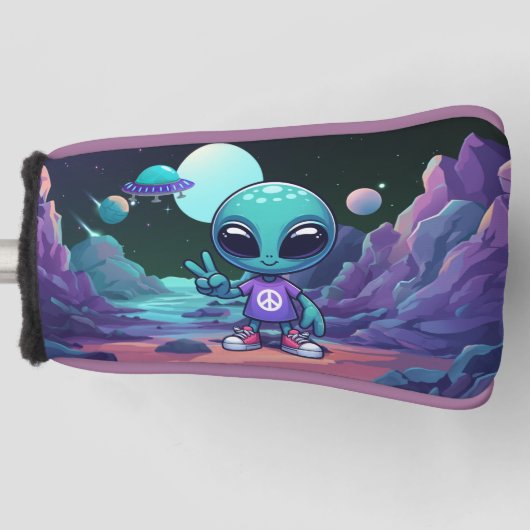 Schattigee Vrede Alien & Ruimteschip Golfheadcover (Voorkant)