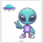 Schattigee Vrede Alien & Ruimteschip Sticker (Vel)