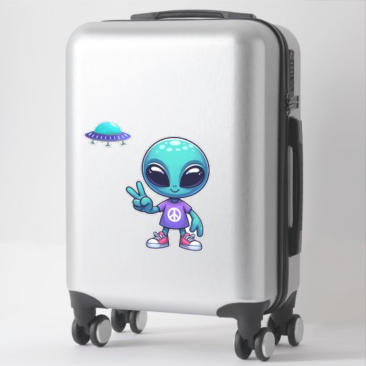 Schattigee Vrede Alien & Ruimteschip Sticker (Koffer)
