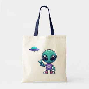 Schattigee Vrede Alien & Ruimteschip Tote Bag