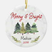 Schattigee vrolijke en heldere kerstbomen groen ro keramisch ornament (Voorkant)