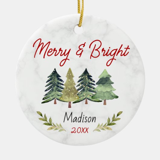 Schattigee vrolijke en heldere kerstbomen groen ro keramisch ornament (Voorkant)