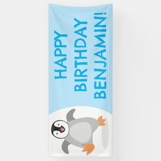 Schattigee vrolijke keizer pinguïn chick birthday  spandoek (Verticaal)