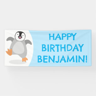 Schattigee vrolijke keizer pinguïn chick birthday  spandoek