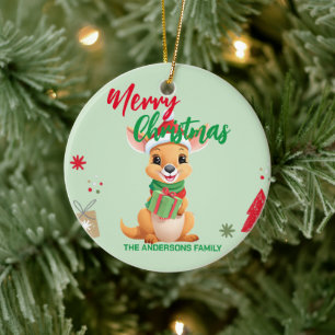 Schattigee vrolijke kerst Baby Kangaroo Santa Scar Keramisch Ornament