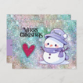 Schattigee vrolijke kerst pastel sneeuwman glitter briefkaart (Voorkant / Achterkant)