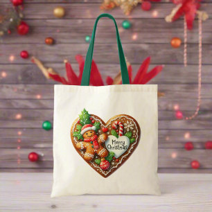 Schattigee vrolijke kerst peperkoek man hart tote bag