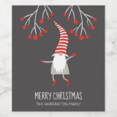 Schattigee vrolijke kerstkabouter en Holly bessen Wijn Etiket (Enkel label)