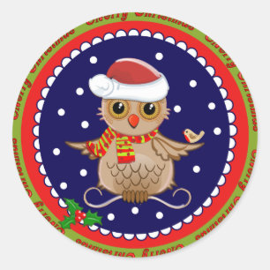 Schattigee Vrolijke Kerstmis sticker met Santa Uil