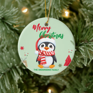 Schattigee vrolijke kerstpinguïn Santa Scarf vakan Keramisch Ornament