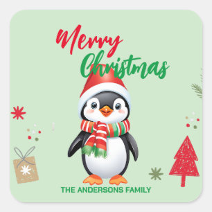 Schattigee vrolijke kerstpinguïn Santa Scarf vakan Vierkante Sticker