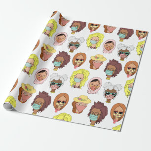 Schattigee vrouwen met gezichtsmaskers illustratie cadeaupapier