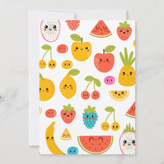 Schattigee vruchten Dank u Verjaardagsfeest Platte Bedankkaart (Achterkant)