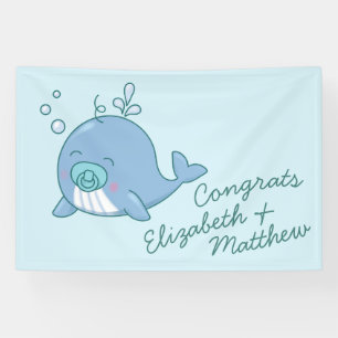 Schattigee walvis Baby shower Kawaii Boy Blue Spandoek