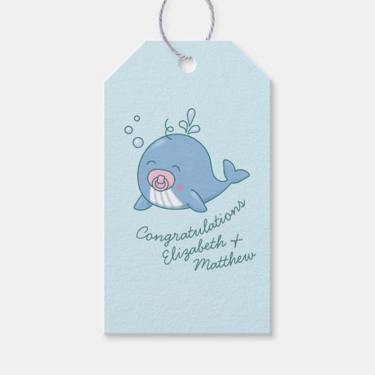 Schattigee Walvis Baby shower Kawaii Girl Pink Cadeaulabel (Voorkant)