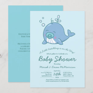 Schattigee walvis Baby shower Kawaii Invitation Bo Kaart