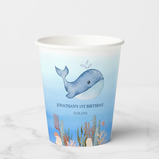 Schattigee walvis blauw Zee koraalrif Verjaardag Papieren Bekers (Achterkant)