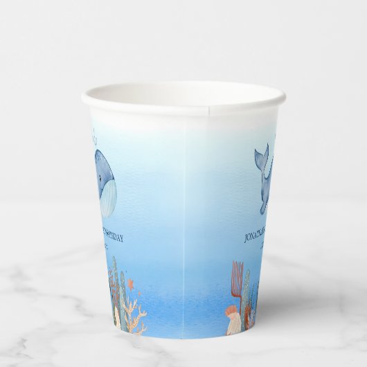 Schattigee walvis blauw Zee koraalrif Verjaardag Papieren Bekers (Rechts)