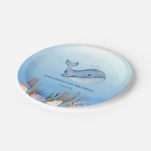 Schattigee walvis blauw Zee koraalrif Verjaardag Papieren Bordje (Gekanteld)