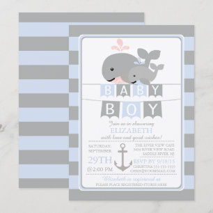 Schattigee walvis jongen Baby shower uitnodiging