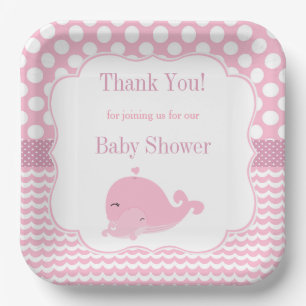 Schattigee walvis met Baby roze meisje Baby shower Papieren Bordje