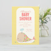 Schattigee walvis onder het Zee Baby shower uitnod Kaart (Staand voorkant)