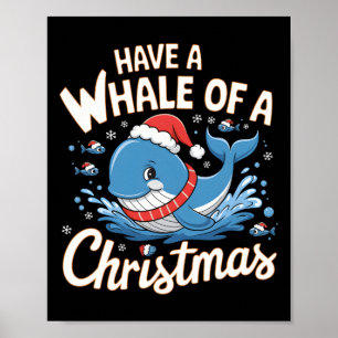 Schattigee walvis Santa Christmas Ocean Dierenvrie Poster