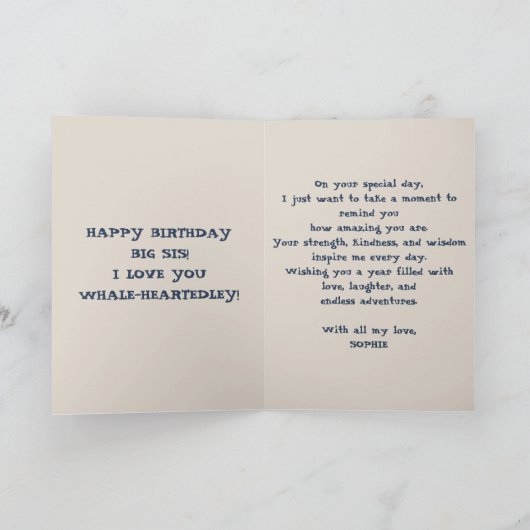 Schattigee walvissen grote zus marineblauw happy b kaart (Binnen)