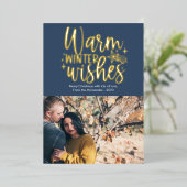 Schattigee Warm Winter Wishes Foto Folie Vakantie Folie Feestdagenkaart (Staand Voorkant)