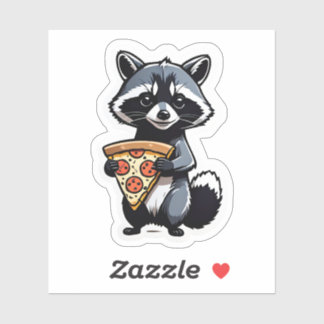 Schattigee wasbeer die pizza eet sticker