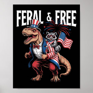 Schattigee Wasbeer Dinosaurus T Rex 4th of July In Poster
