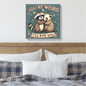 Schattigee Wasbeer en Ferret Knuffel met Grappige  Canvas Afdruk (Insitu (Slaapkamer))