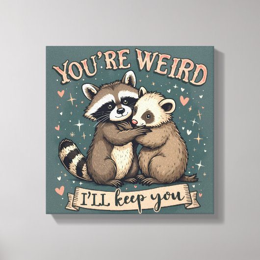 Schattigee Wasbeer en Ferret Knuffel met Grappige  Canvas Afdruk (Voorkant)