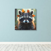 Schattigee wasbeer in herfstbladeren canvas afdruk (Insitu (Houten vloer))
