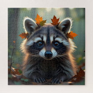 Schattigee wasbeer in herfstbladeren legpuzzel