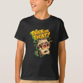 Schattigee wasbeer in mummie kostuum met Trick or T-shirt (Voorkant)