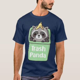Schattigee wasbeer met bananenschil binnen vuilnis t-shirt