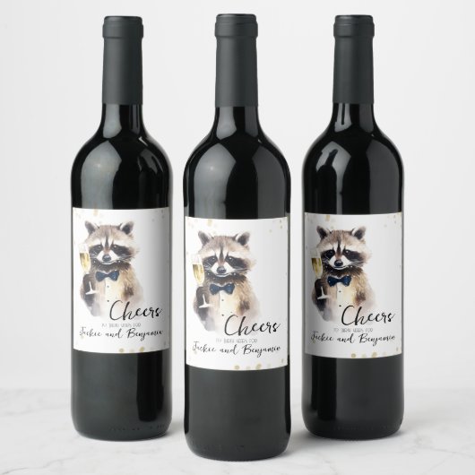 Schattigee wasbeer met champagne bruiloft Jubileum Wijn Etiket (Flessen)