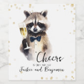 Schattigee wasbeer met champagne bruiloft Jubileum Wijn Etiket (Enkel label)