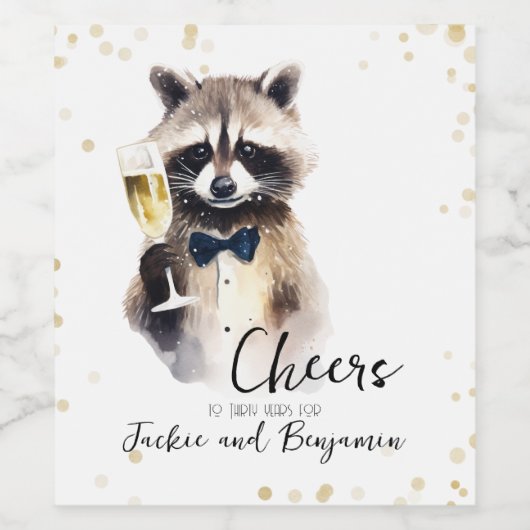 Schattigee wasbeer met champagne bruiloft Jubileum Wijn Etiket (Enkel label)
