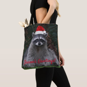 Schattigee wasbeer met rode kerstmuts vakantie draagtas