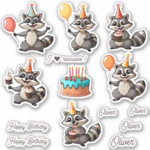 Schattigee wasberen Happy Birthday gepersonaliseer Sticker