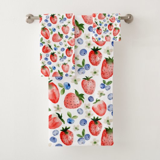 Schattigee Waterverf Aardbei en Blueberry Pattern Bad Handdoek (Insitu)