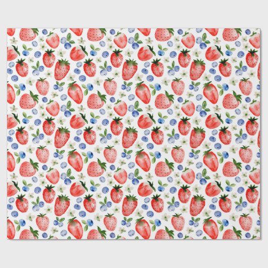 Schattigee Waterverf Aardbei en Blueberry Pattern Cadeaupapier (Vlak)