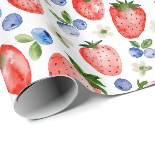 Schattigee Waterverf Aardbei en Blueberry Pattern Cadeaupapier (Rol Hoek)