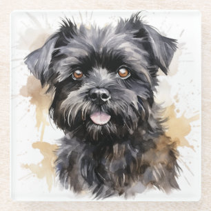 SCHATTIGEE WATERVERF AFFENPINSCHER PUPPY HONDENGEZ GLAZEN ONDERZETTER