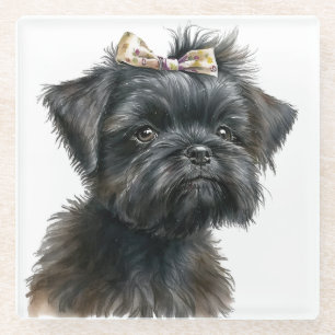 SCHATTIGEE WATERVERF AFFENPINSCHER PUPPY HONDENGEZ GLAZEN ONDERZETTER